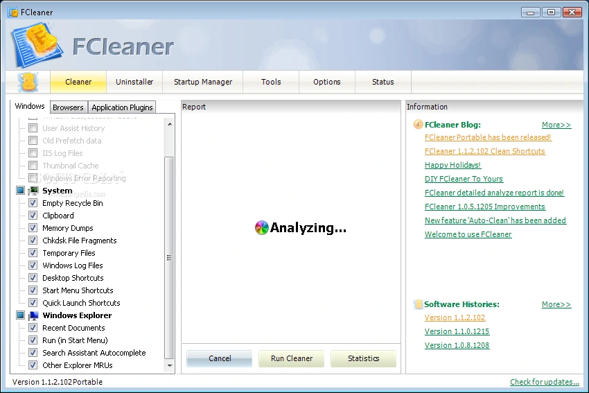 FCleaner Portable arayüzü