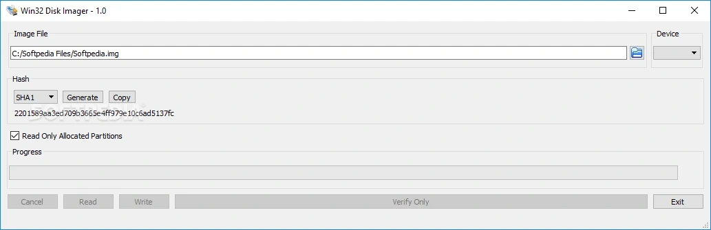 Win32 Disk Imager arayüzü